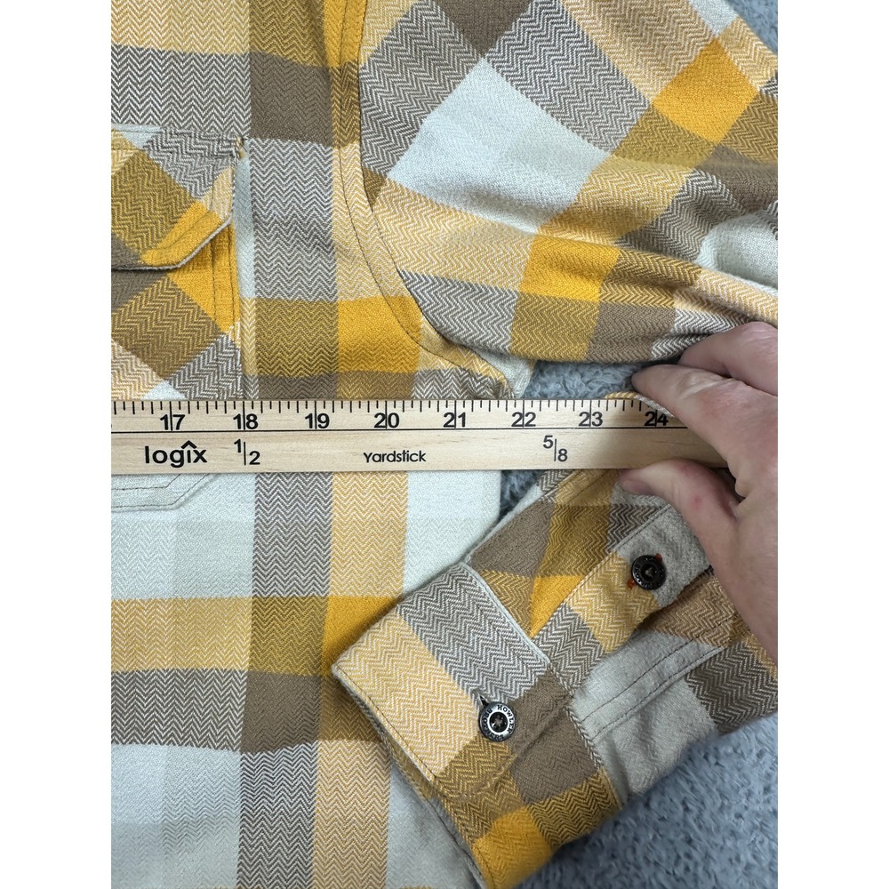 Howler Bros Harkers Flannel Shirt Mens Medium Yellow Brown Plaid Heavyweight - Picture 11 of 14